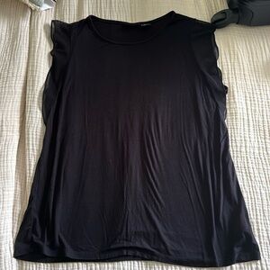 Tahari black blouse with mesh sleeve